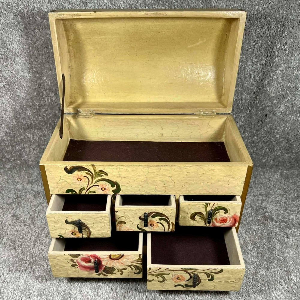 NOVICA Jewelry Box Floral Wood - Trinket Chest Roses Multiple Drawers